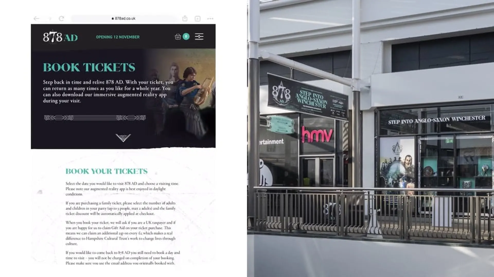 A still image showing a website on the left and a banner on the right featuring 878 AD branding