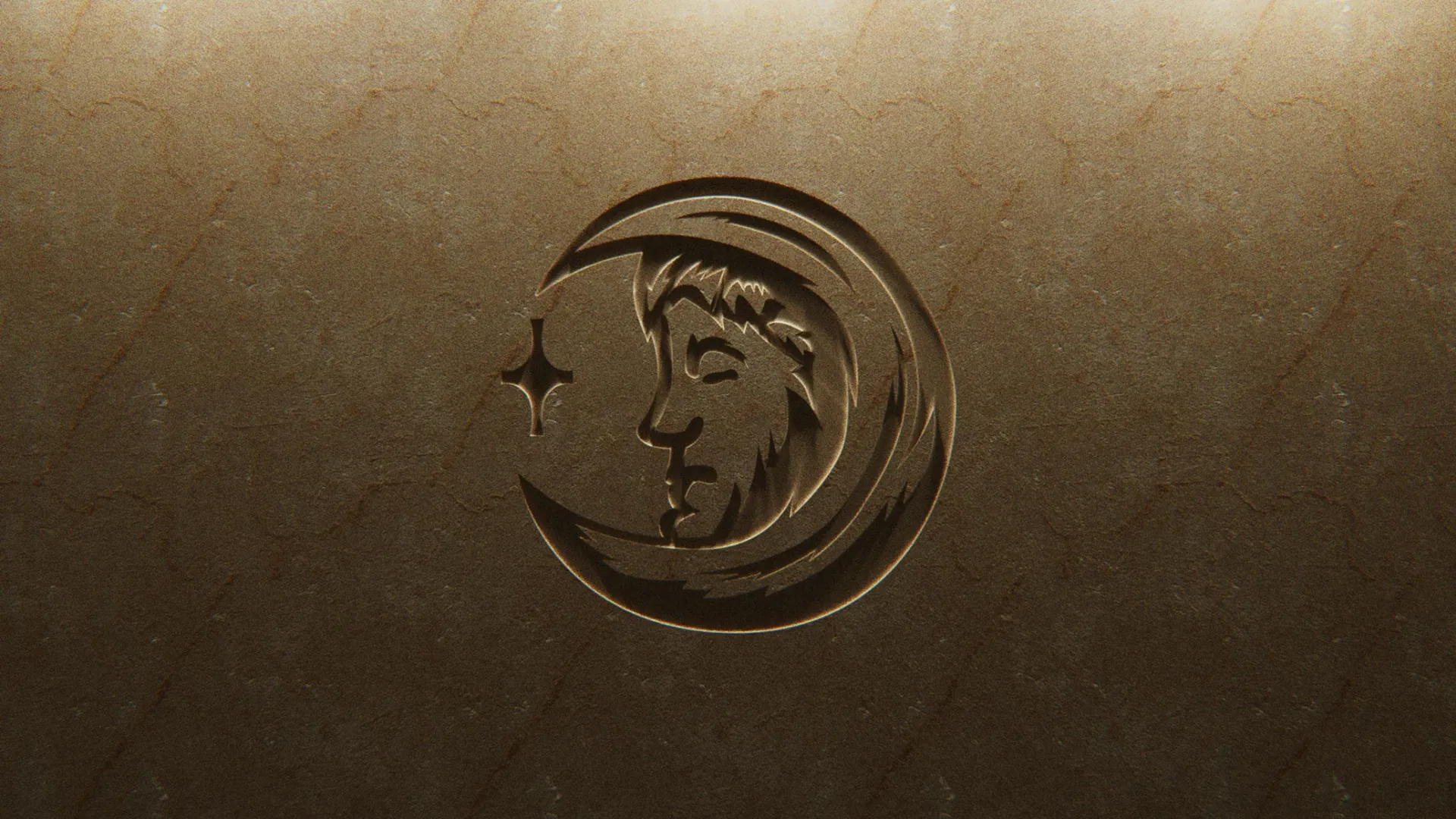 Embossed Archibald’s logo featuring a face within a crescent shape on a textured metallic surface