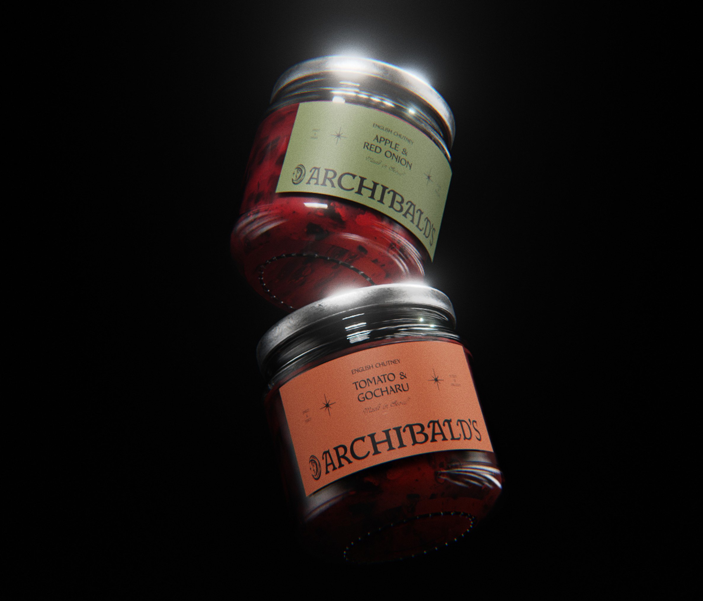 Two glass jars of Archibald's chutney