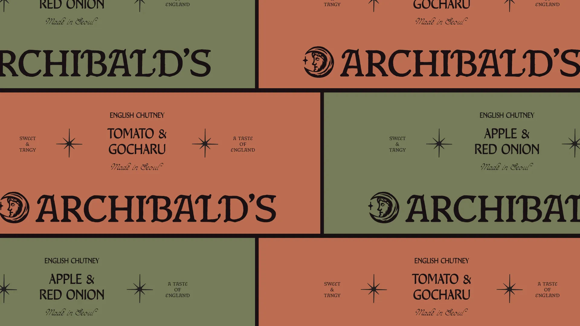 Orange and green Archibald's chutney labels