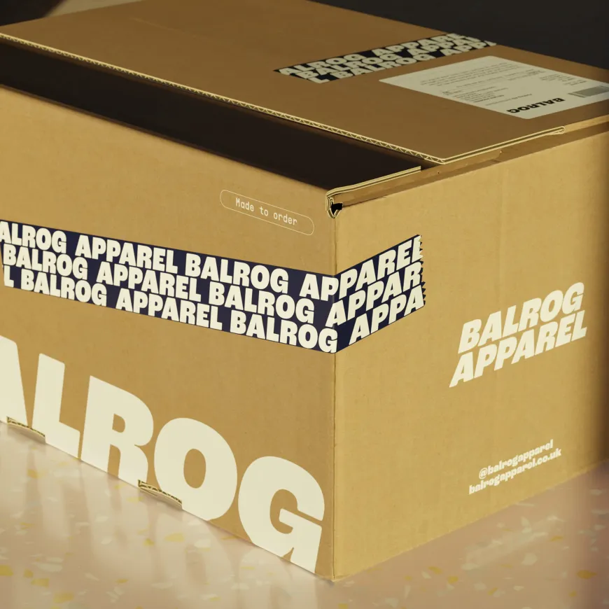 Card board box with balrog packaging tape
