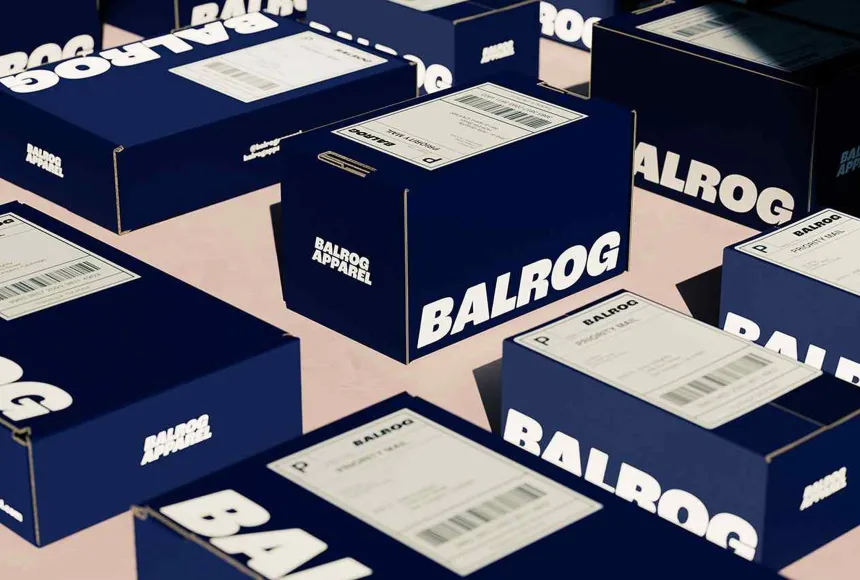 Balrog packaging boxes in dark blue
