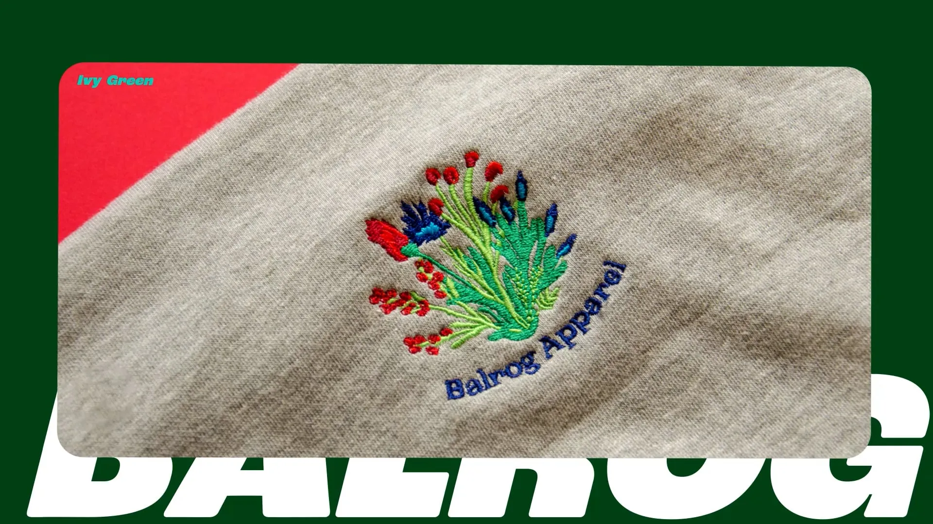 Closeup of sweater with embroidered flowers