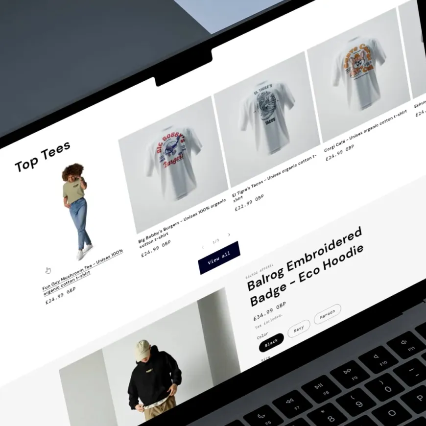 Close up of a apple laptop open on Balrog apparel website