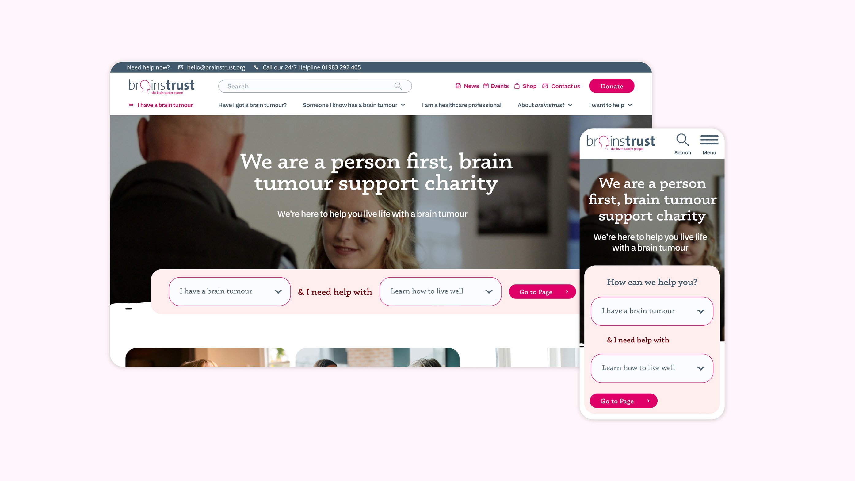 Brainstrust home website screen on desktop and mobile.