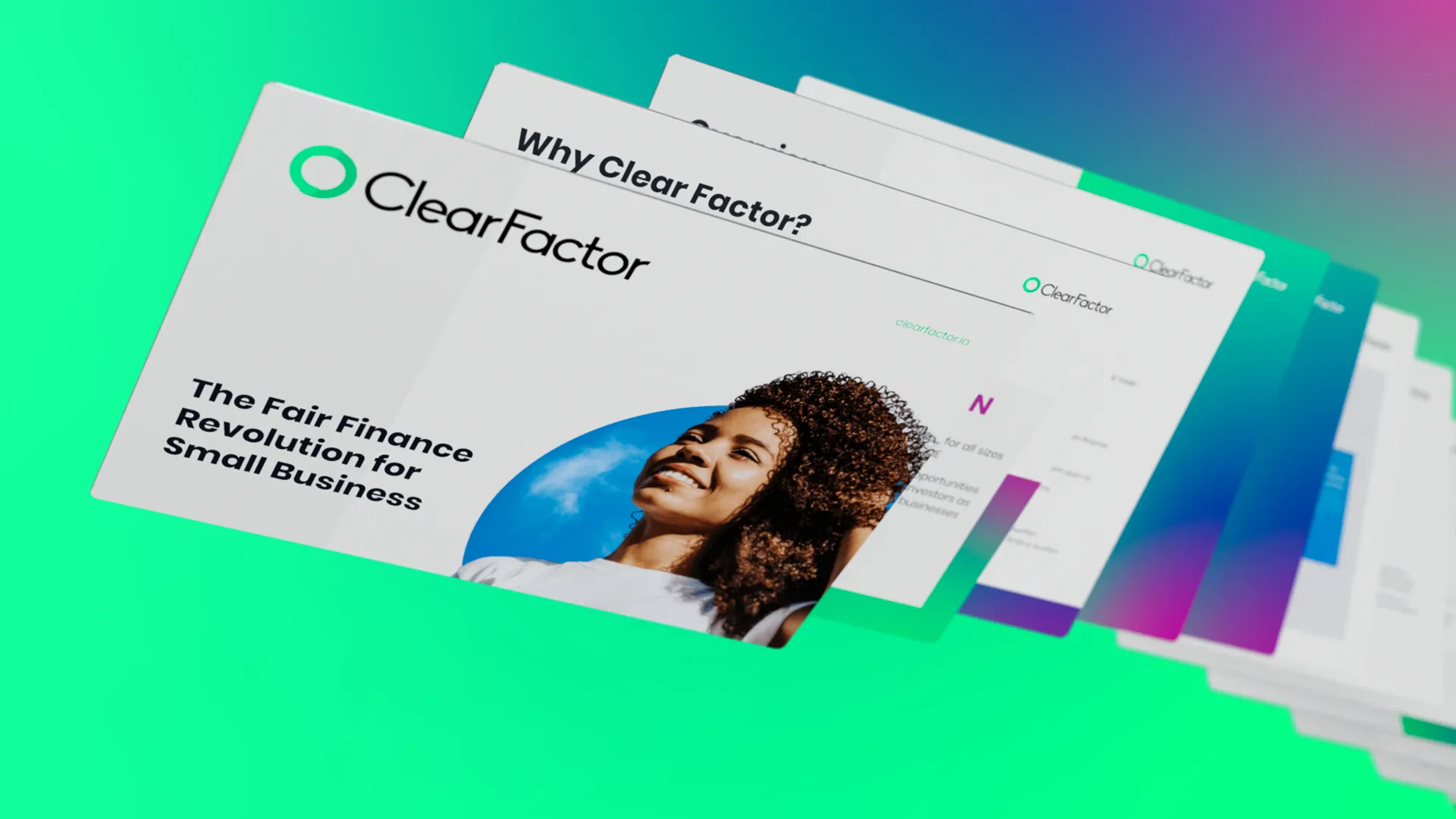 a rainbow background, in front is digital renders of a webpage