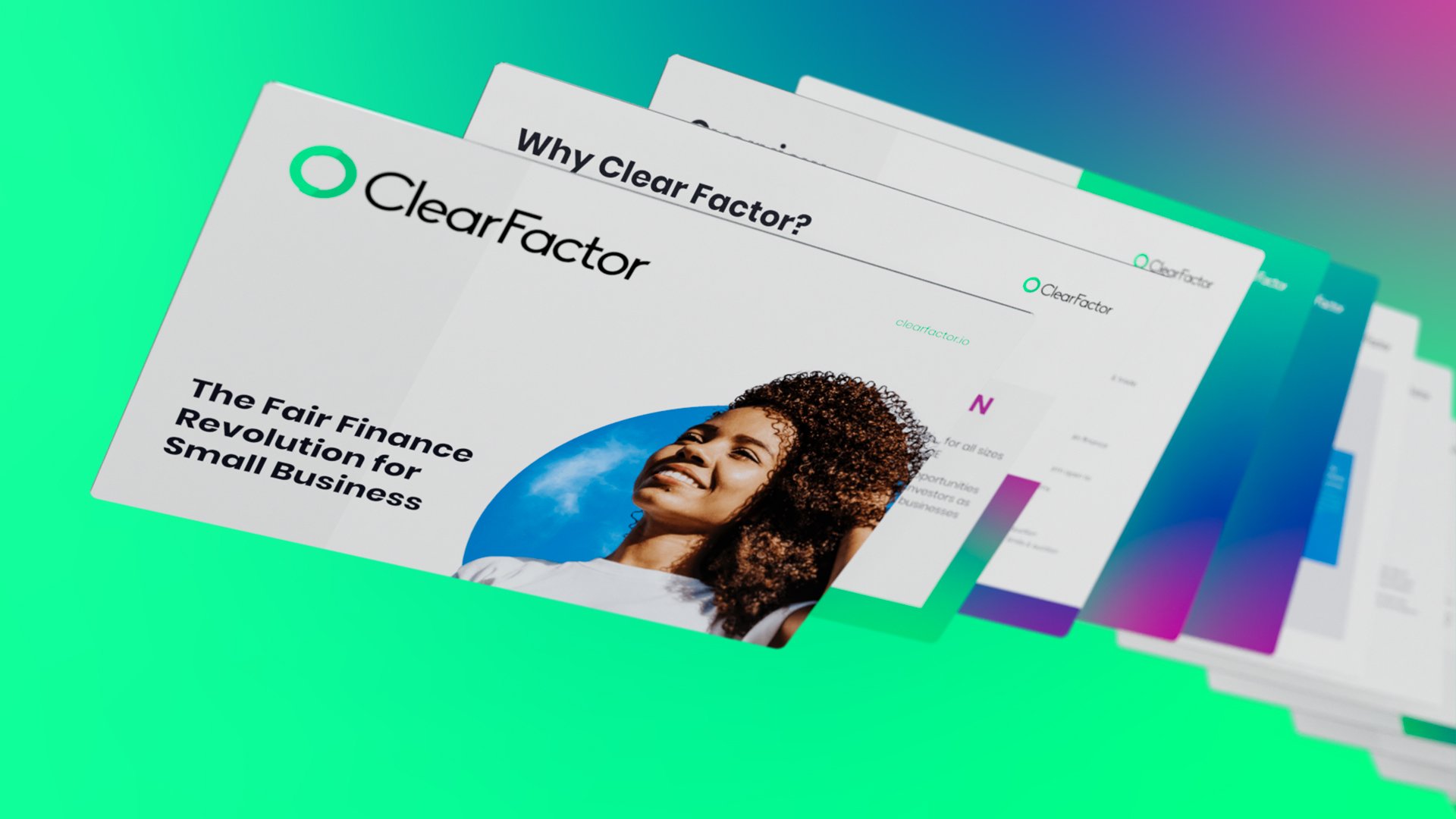 a rainbow background, in front is digital renders of a webpage