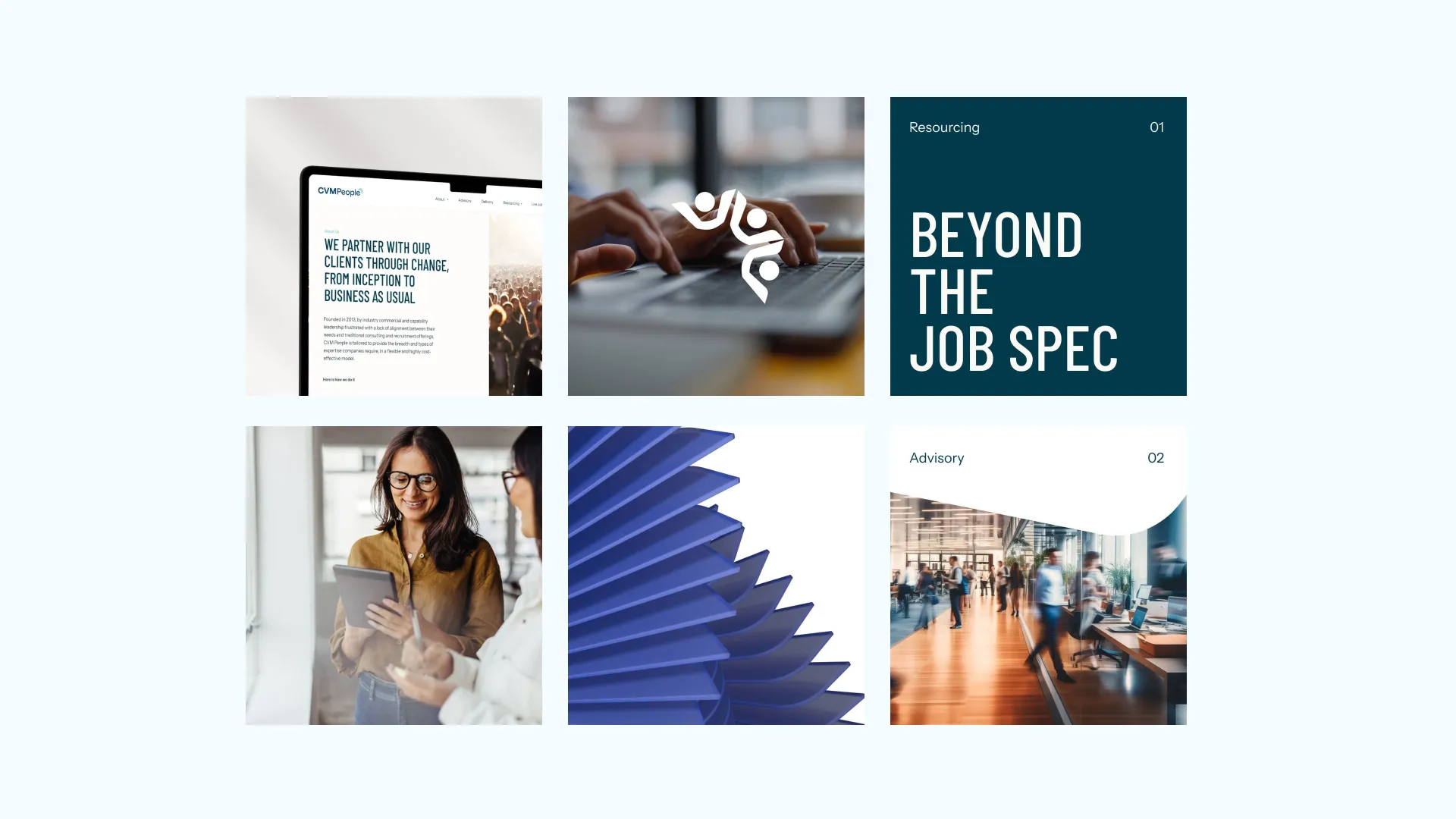 six panels showing different stages of a design process