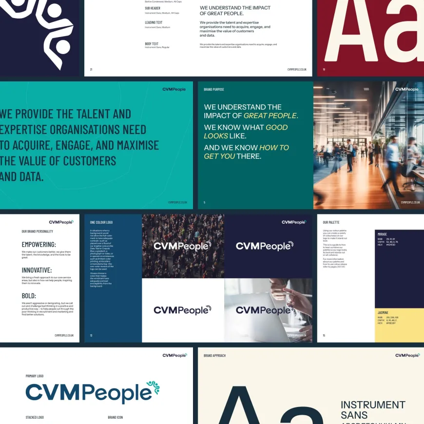 brand guidelines displayed in a grid format