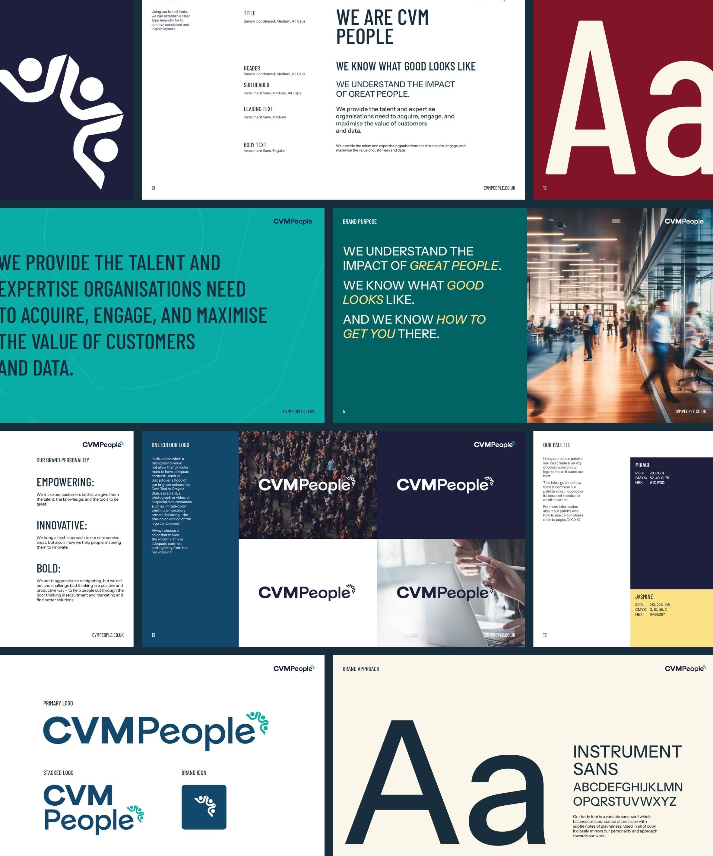 brand guidelines displayed in a grid format