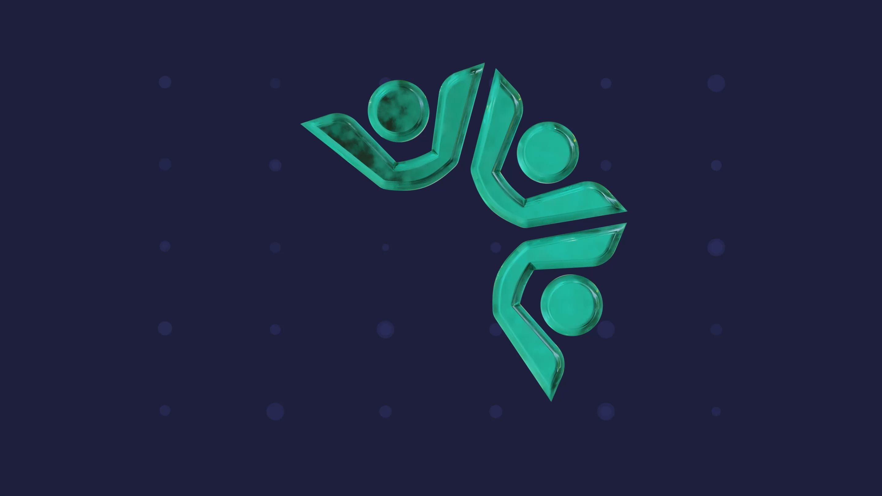 dark blue background with an emerald green logo