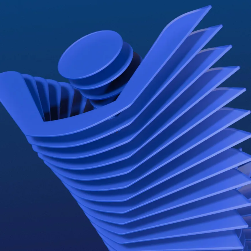 a render in blue shades of a logo