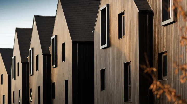 Row of houses built in the same wooden cladding