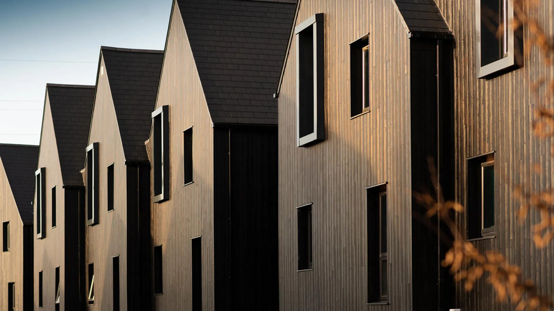 Row of houses built in the same wooden cladding