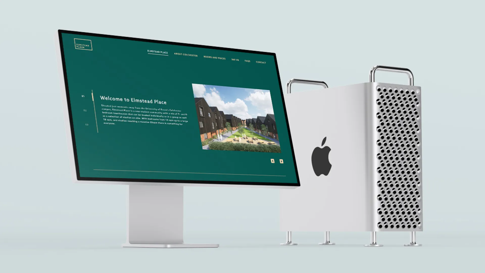 Mac desktop computer mockup with Elmstead place website open