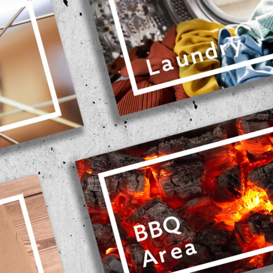 Utilities image cards laid out on concrete background