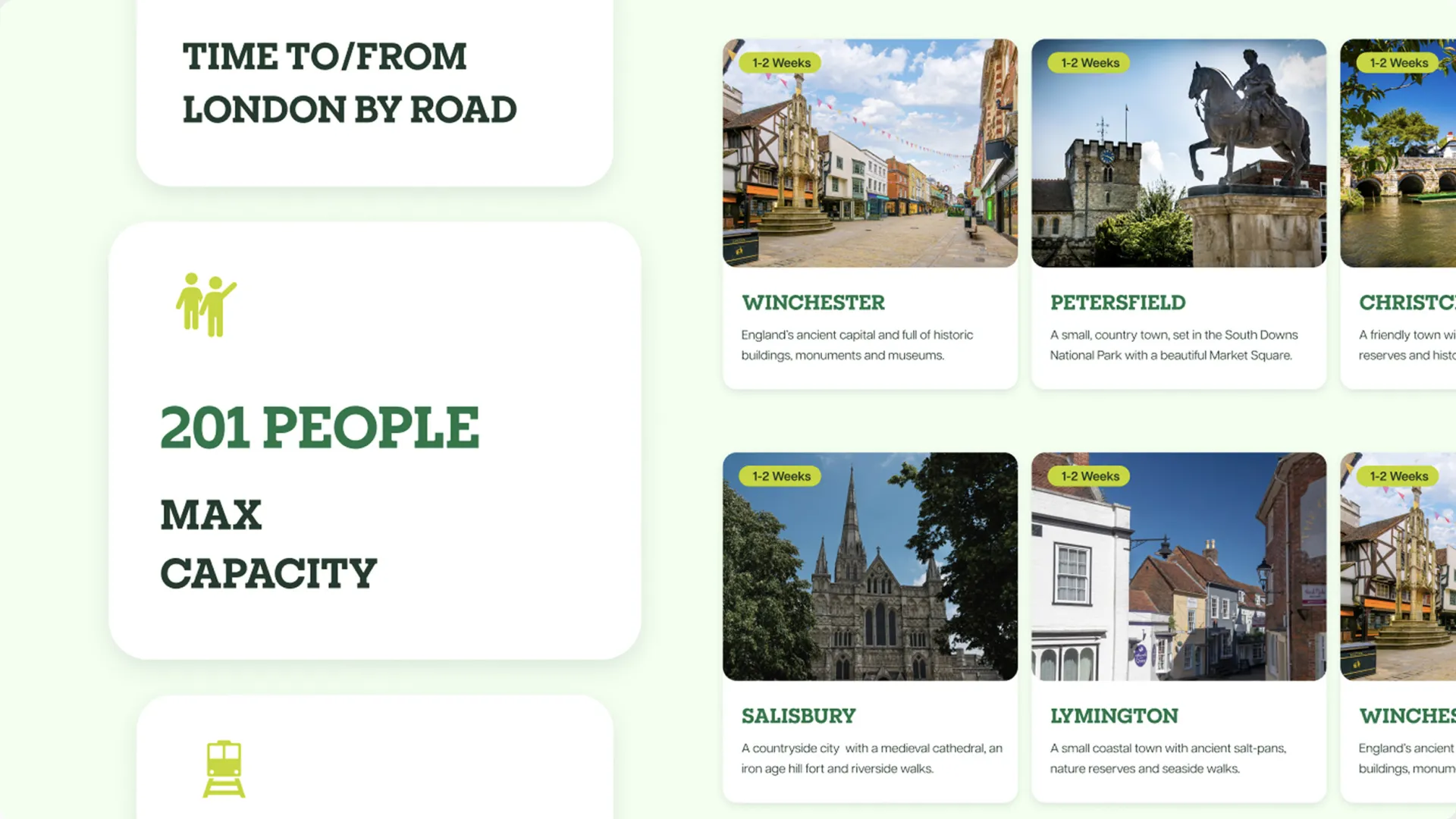 UI component layouts and destination cards designed for the English Naturally website