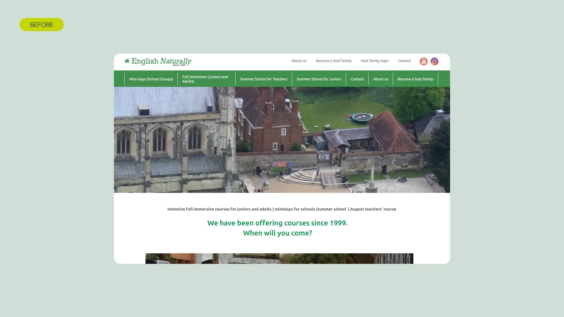 Before-and-after comparison of the English Naturally website redesign