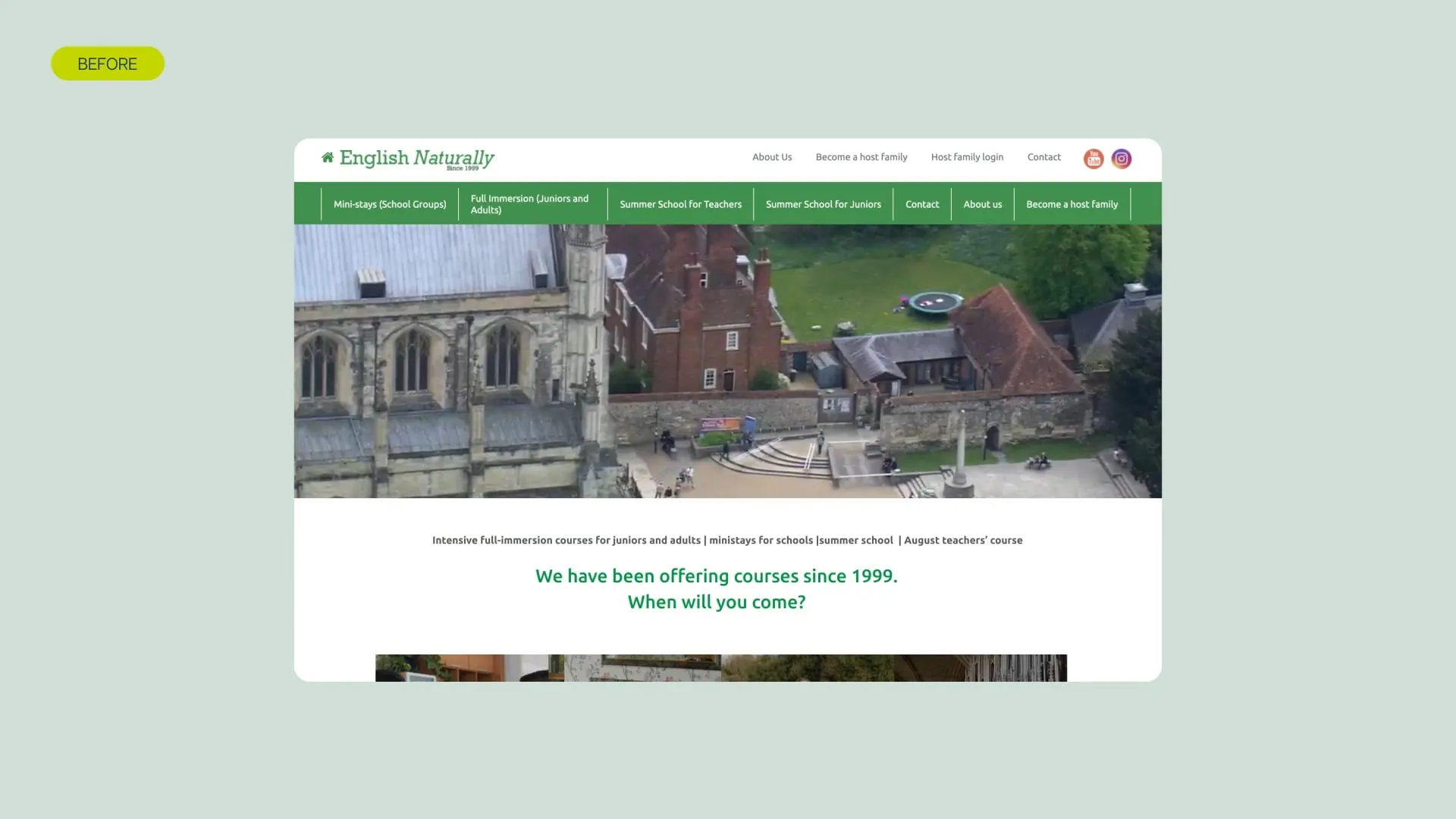 Before-and-after comparison of the English Naturally website redesign