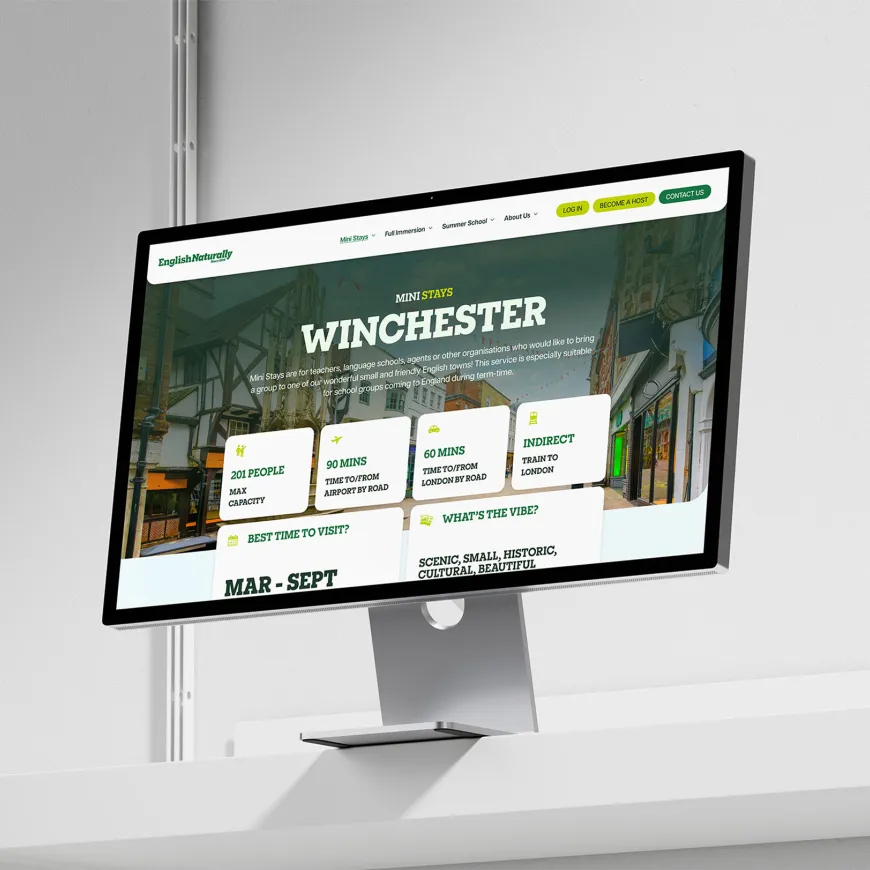 Desktop monitor displaying the English Naturally Winchester mini stays webpage