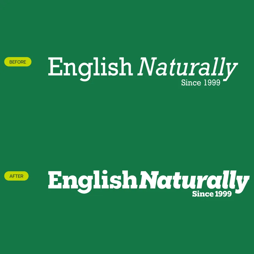 Comparison of the original and redesigned English Naturally logos