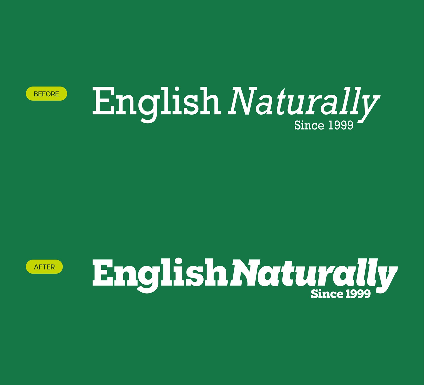 Comparison of the original and redesigned English Naturally logos