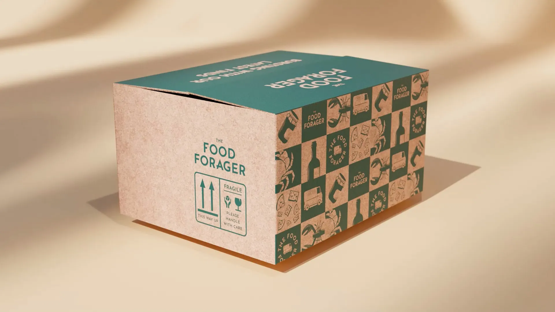 a cardboard box with green icons