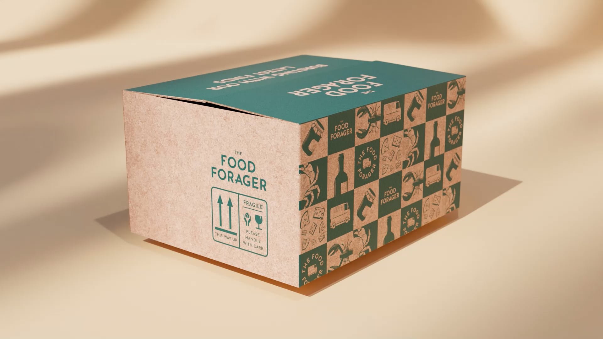 a cardboard box with green icons