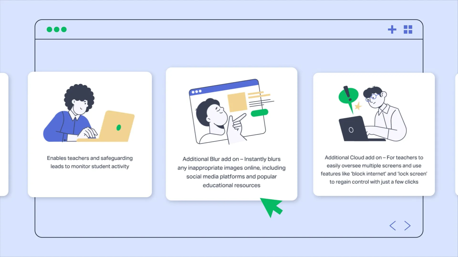 Illustrative diagram with boxed services and illustrations