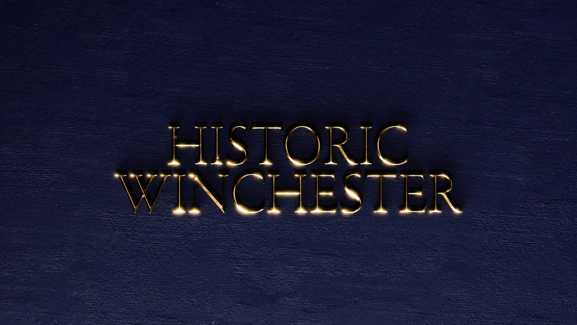 a dark blue background with 'Historic Winchester' in gold lettering