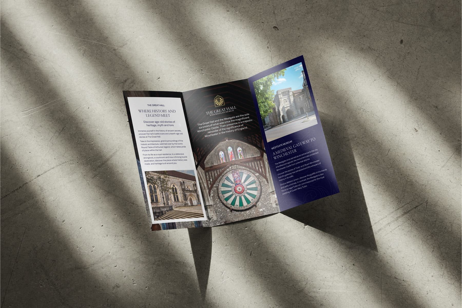 an open tri-fold leaflet with information about the great hall