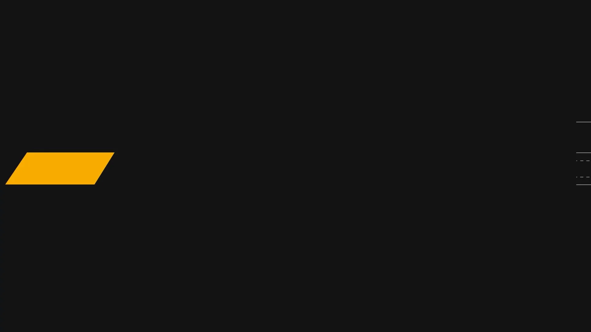 a black screen with a small orange shape on the left