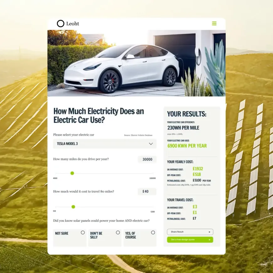 a digital calculator showing how much electricity an electric car uses