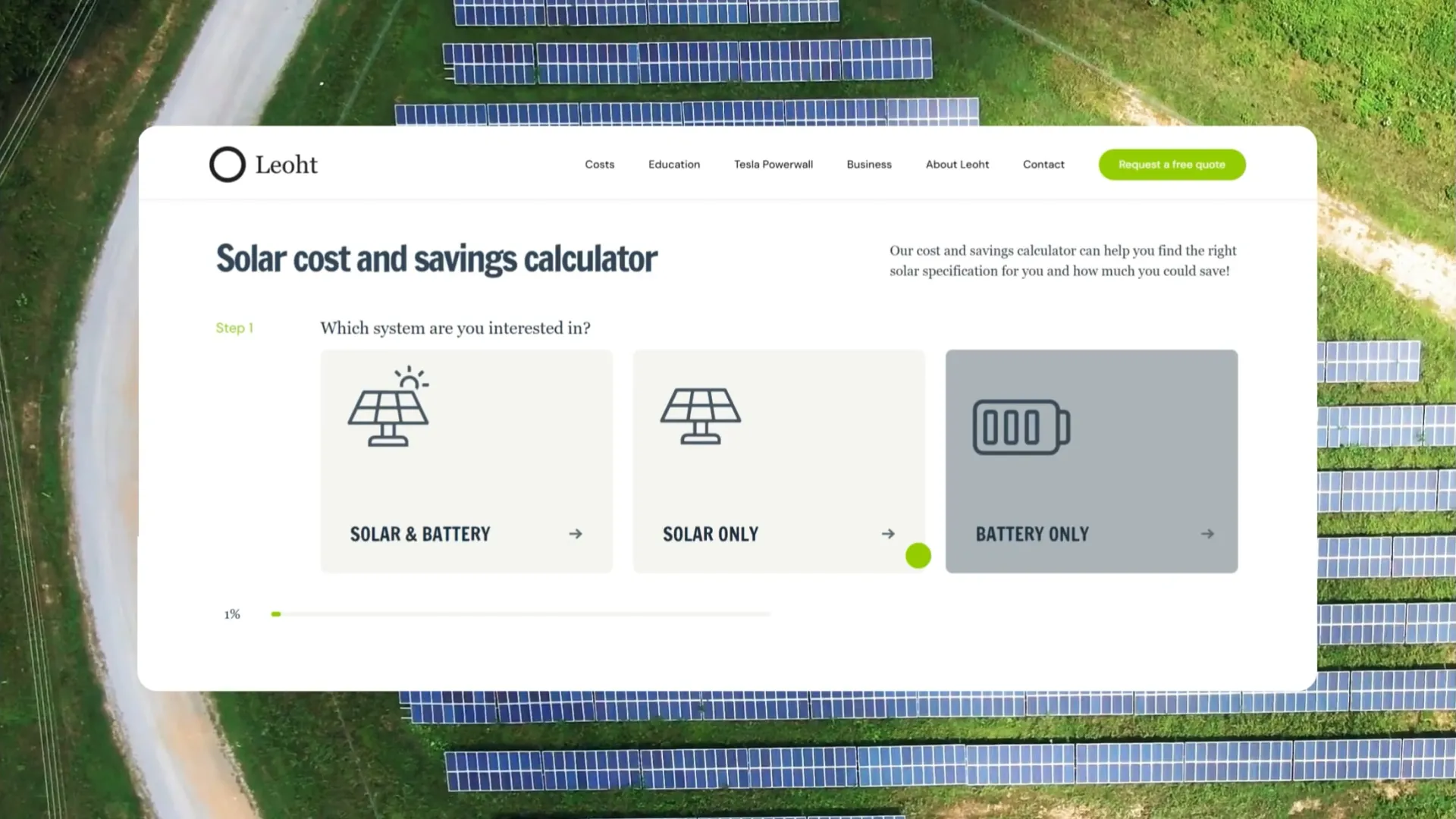 digital render of an online solar cost and savings calculator