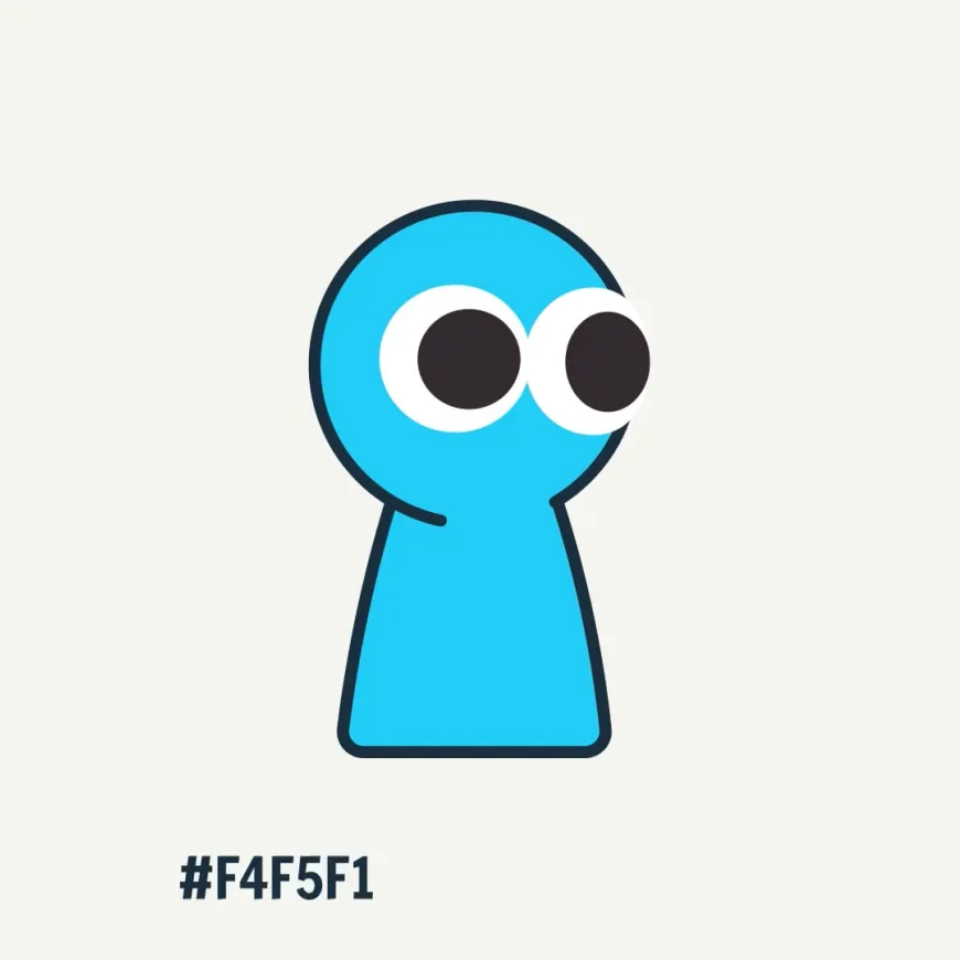 a blue figure with extra large eyes on a cream background