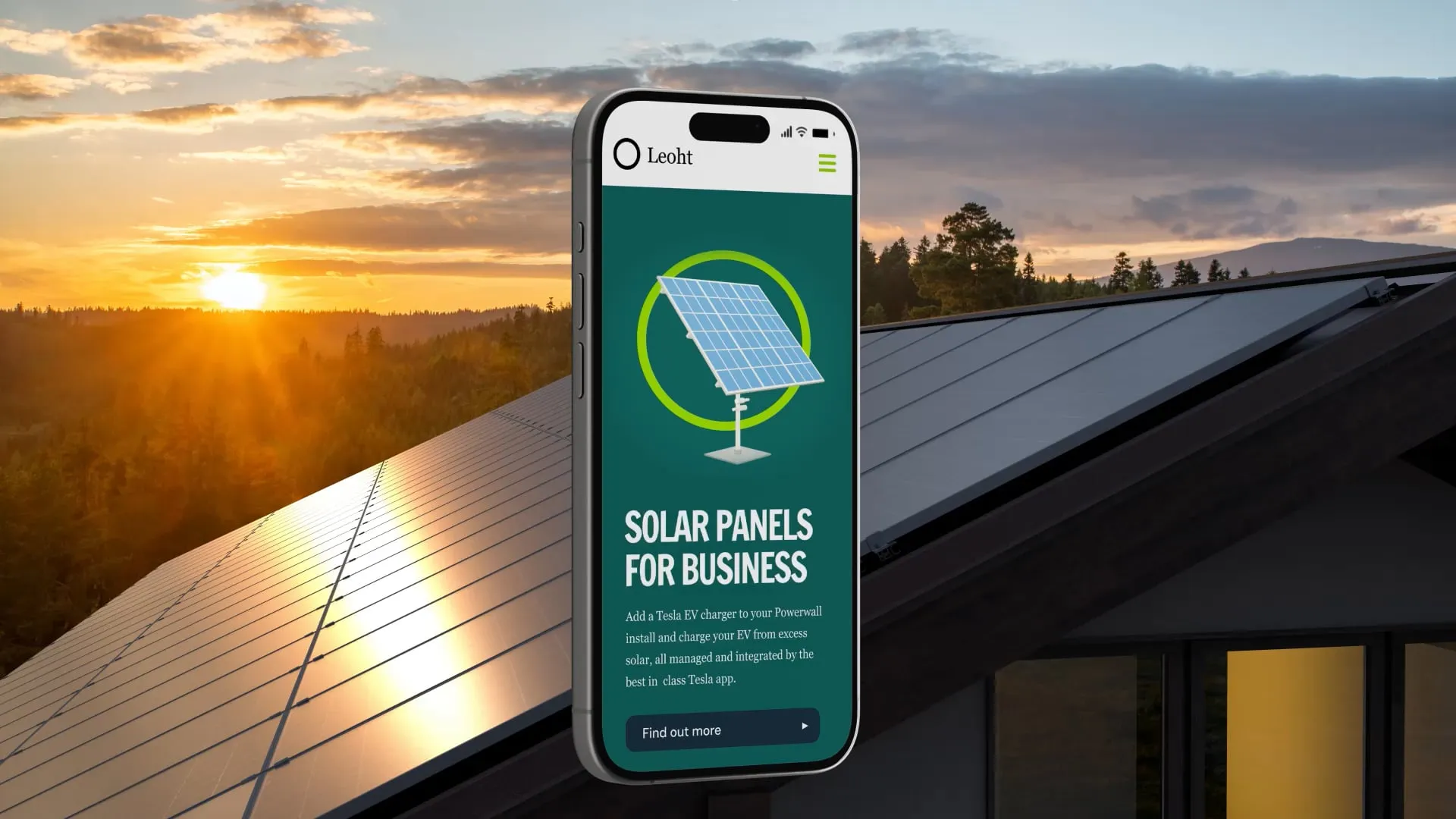 a mobile phone with a green webpage and information about solar panels
