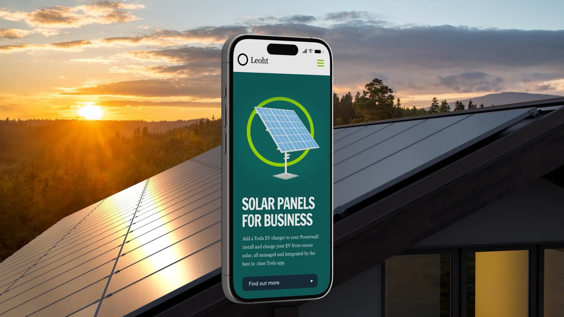 a mobile phone with a green webpage and information about solar panels