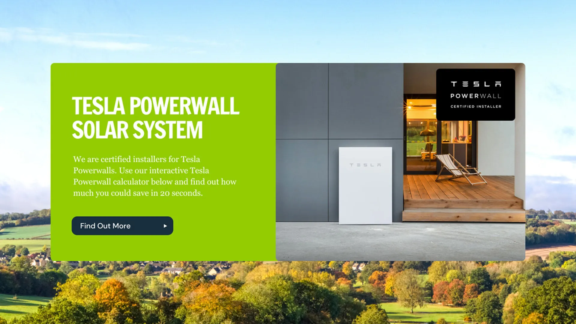 a landscape with a green rectangle and information about a tesla powerwall