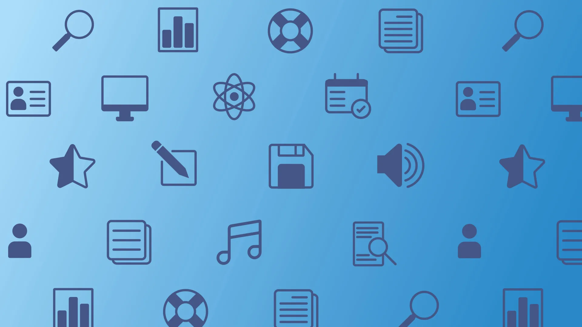 Blue gradient background with icons