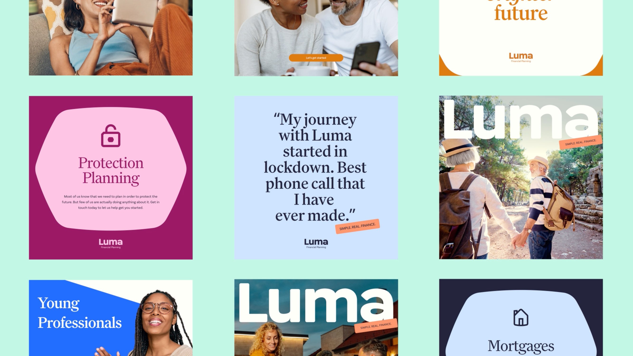 Collection of Luma Financial Planning social media graphics and promotional content