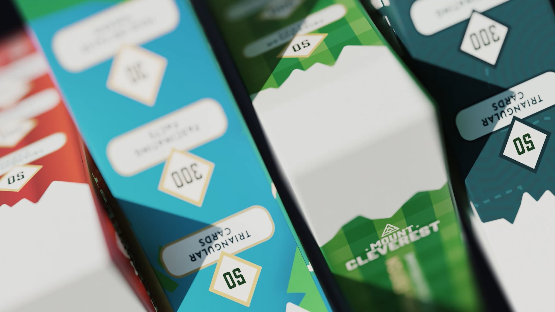 Close up of card game boxes