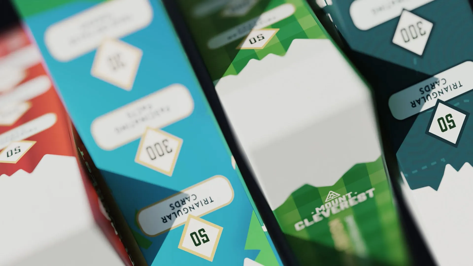 Close up of card game boxes