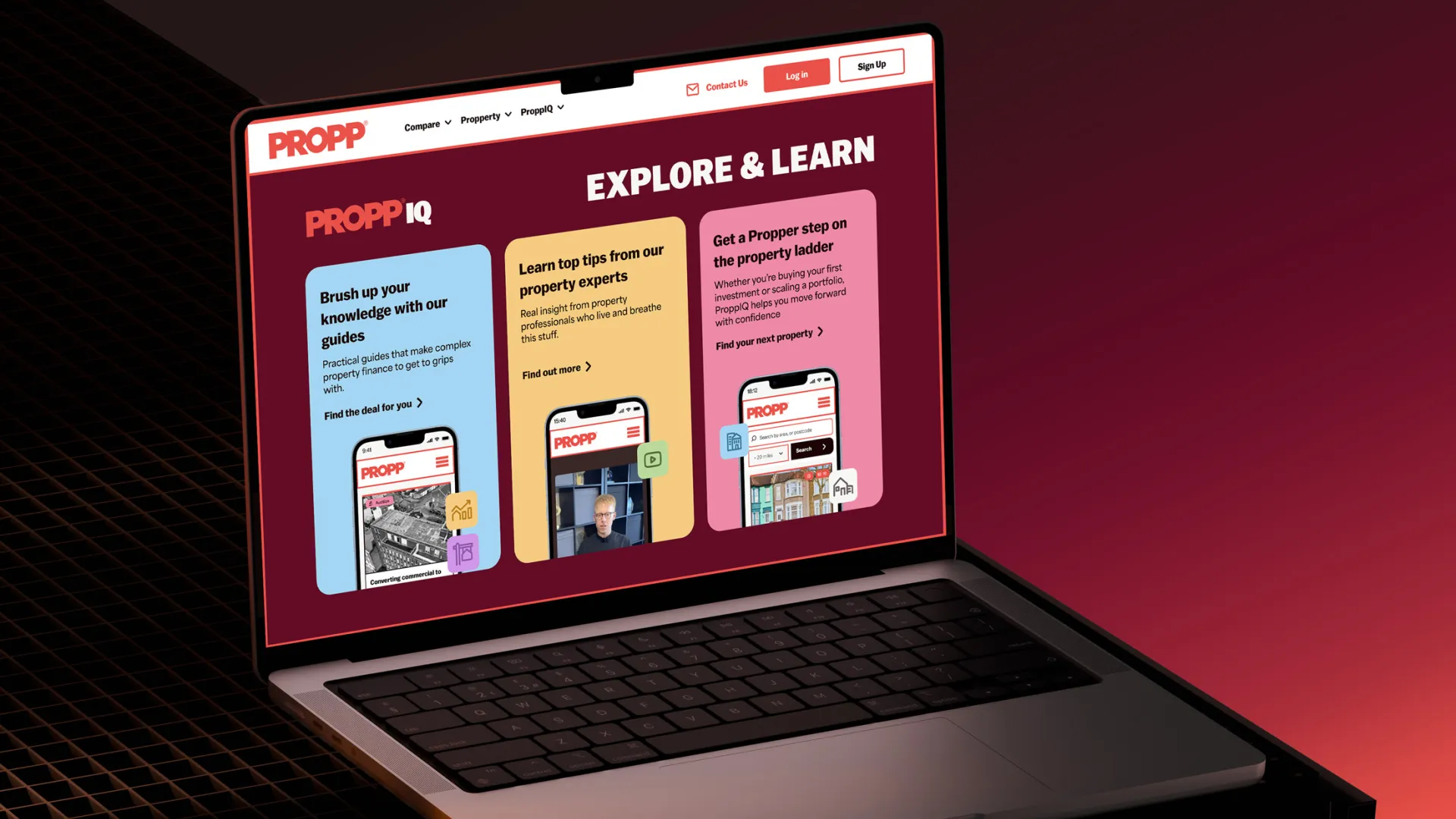 Laptop displaying Propp explore and learn website page