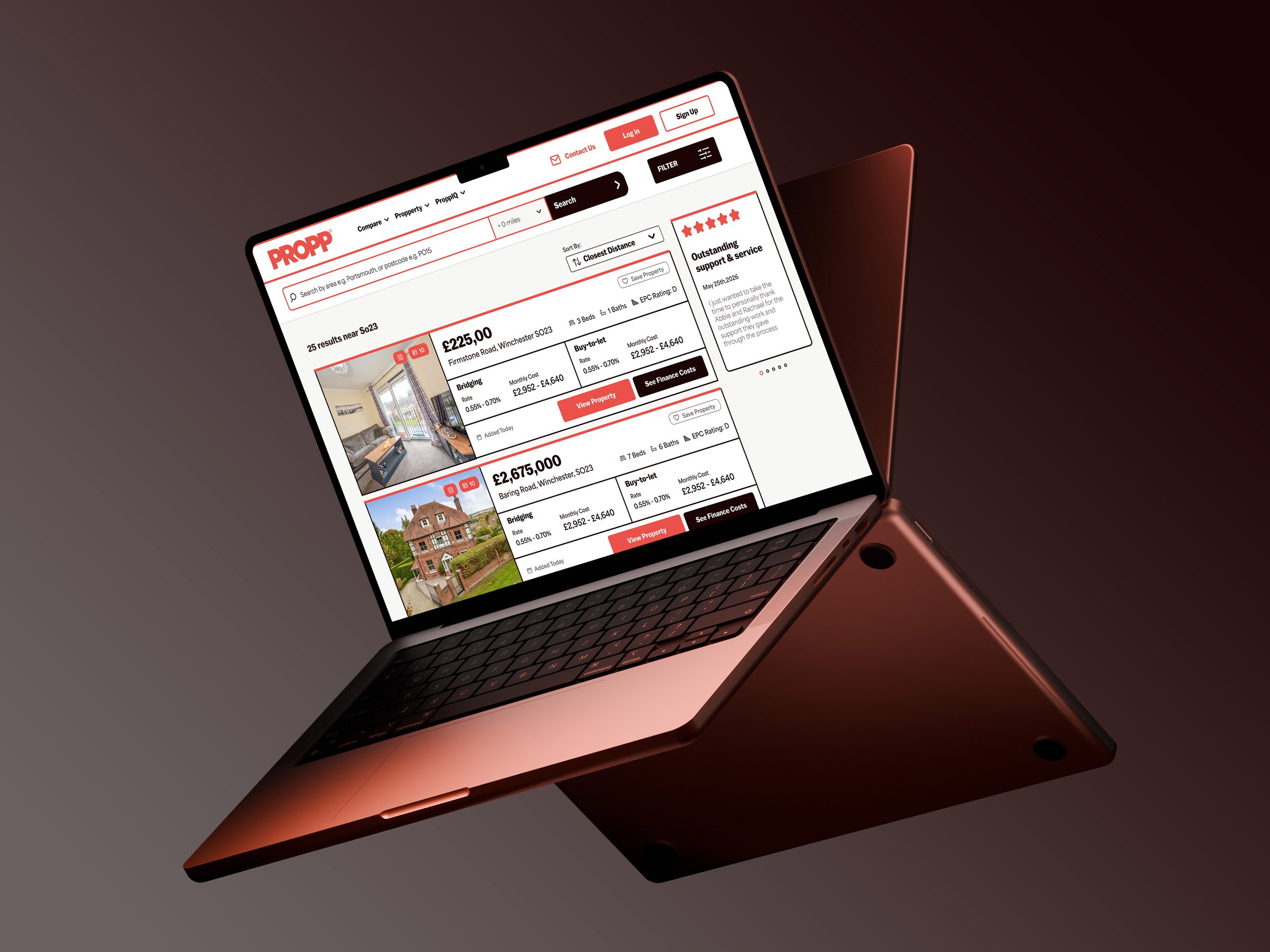 Laptop open displaying Propp property search website page