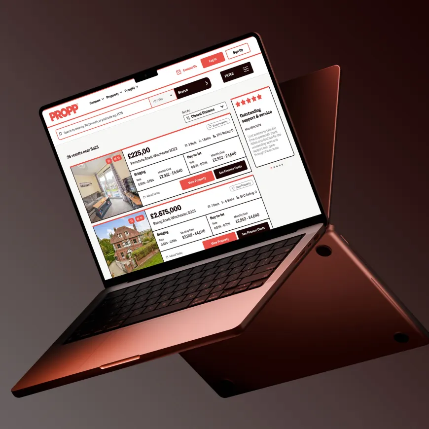 Laptop open displaying Propp property search website page