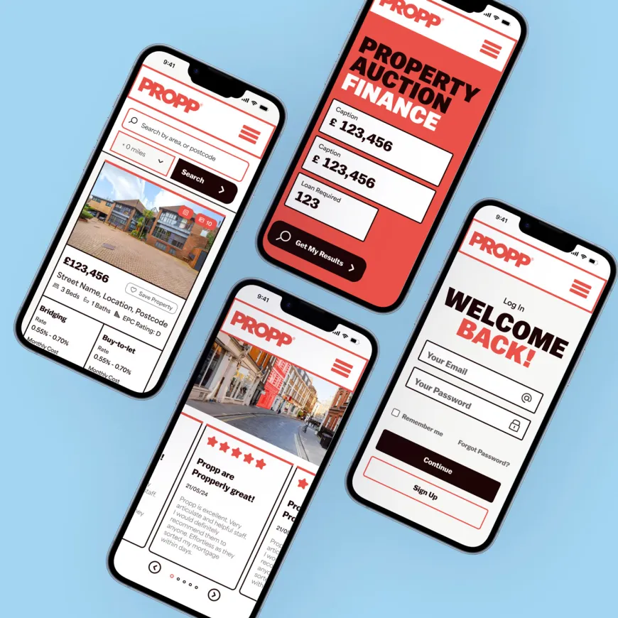 Mobiles laid out displaying propp website pages