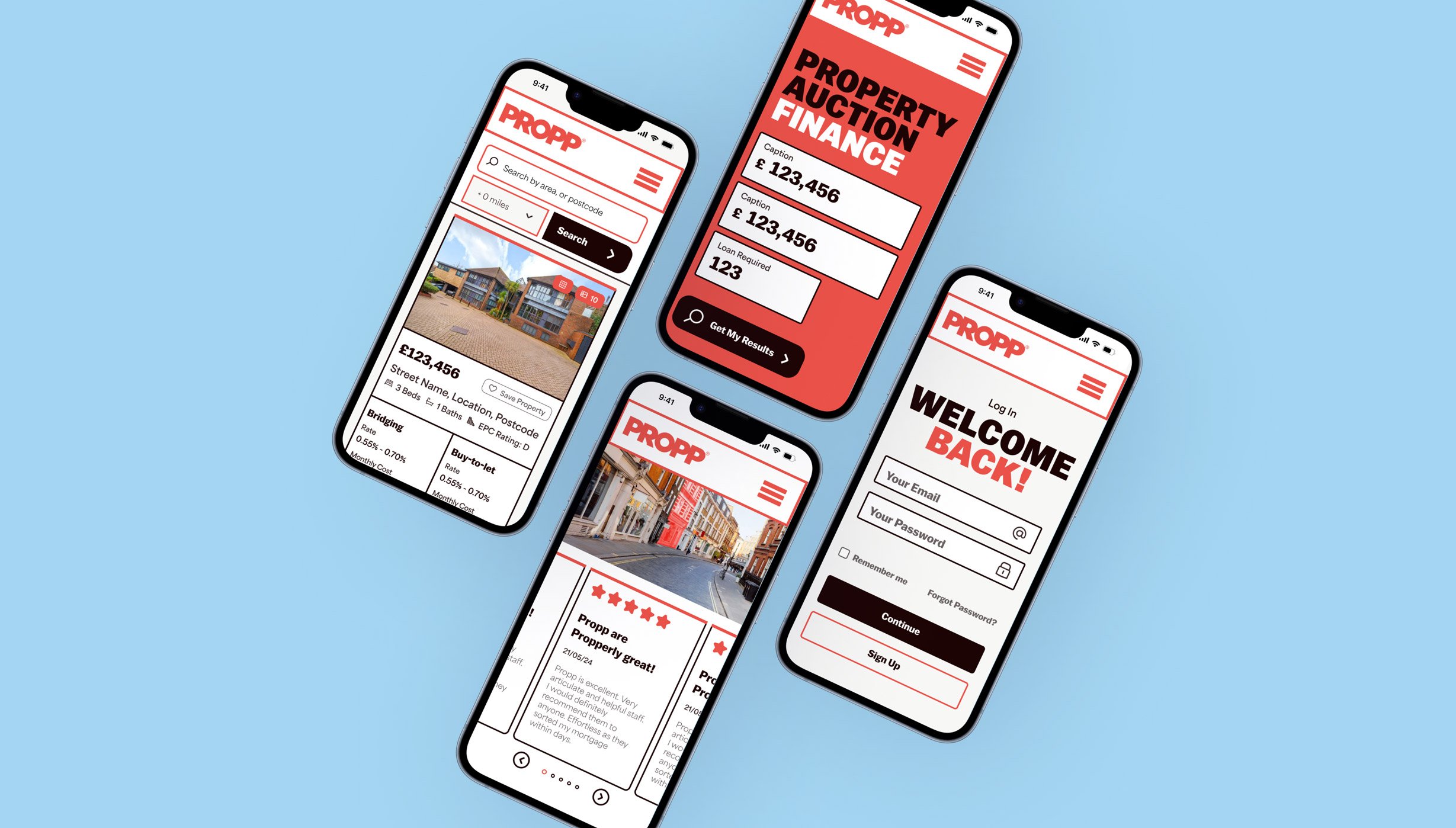 Mobiles laid out displaying propp website pages