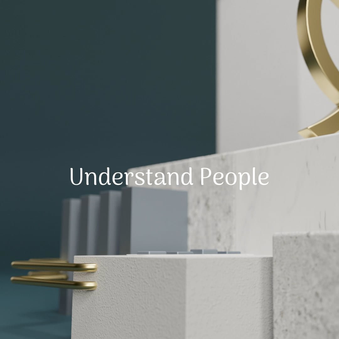 animated render of stone and marble with the words 'understand people'