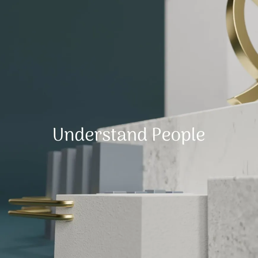 animated render of stone and marble with the words 'understand people'