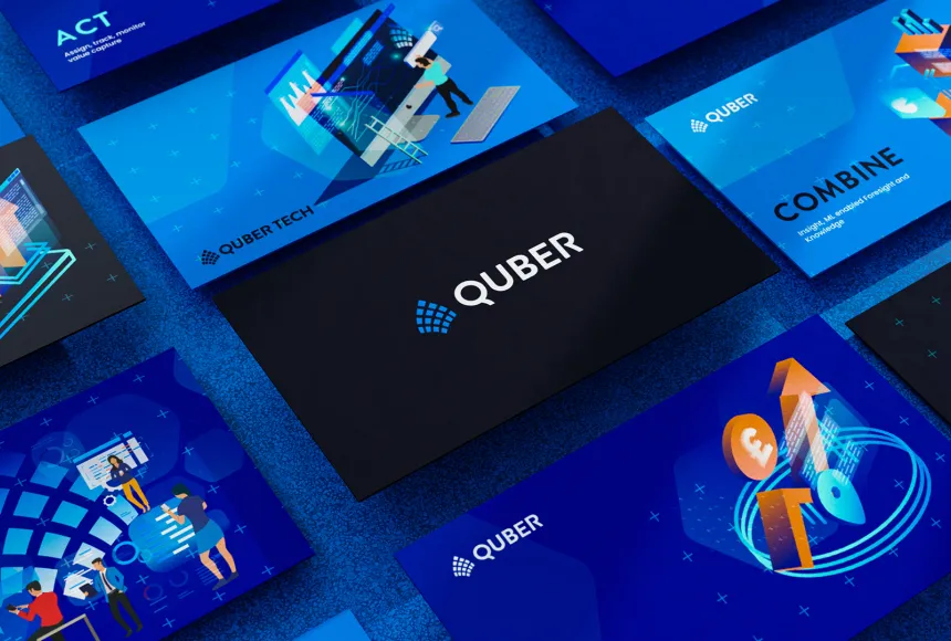 multiple screens in dark blue and black, with orange motifs
